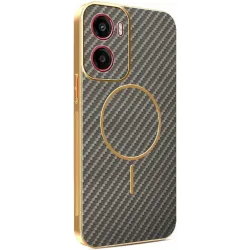 Phonesta Luxury Carbon Fiber Back Cover hoesje met MagSafe voor Motorola Moto G05 / Moto E15 - Bruin