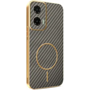 Phonesta Luxury Carbon Fiber Back Cover hoesje met MagSafe voor Motorola Moto G35 - Bruin