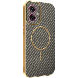 Phonesta Luxury Carbon Fiber Back Cover hoesje met MagSafe voor Motorola Moto G55 - Bruin