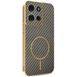Phonesta Luxury Carbon Fiber Back Cover hoesje met MagSafe voor Motorola Moto G75 - Bruin