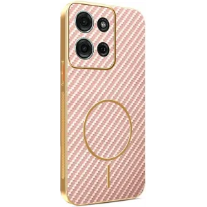Phonesta Luxury Carbon Fiber Back Cover hoesje met MagSafe voor Motorola Moto G75 - Roze