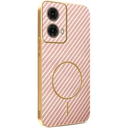 Phonesta Luxury Carbon Fiber Back Cover hoesje met MagSafe voor Motorola Moto G85 - Roze