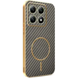 Phonesta Luxury Carbon Fiber Back Cover hoesje met MagSafe voor Xiaomi 14T - Bruin