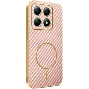 Phonesta Luxury Carbon Fiber Back Cover hoesje met MagSafe voor Xiaomi 14T - Roze
