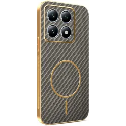 Phonesta Luxury Carbon Fiber Back Cover hoesje met MagSafe voor Xiaomi 14T Pro - Bruin