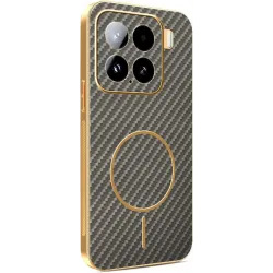 Phonesta Luxury Carbon Fiber Back Cover hoesje met MagSafe voor Xiaomi 15 - Bruin