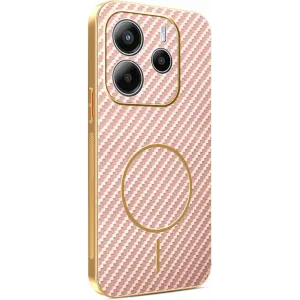 Phonesta Luxury Carbon Fiber Back Cover hoesje met MagSafe voor Xiaomi Redmi Note 14 5G - Roze