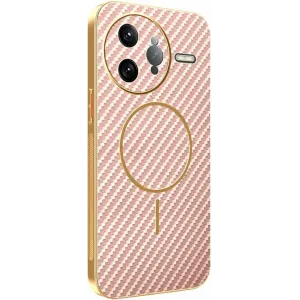 Phonesta Luxury Carbon Fiber Back Cover hoesje met MagSafe voor Xiaomi Poco F7 Ultra - Roze