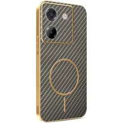 Phonesta Luxury Carbon Fiber Back Cover hoesje met MagSafe voor Xiaomi Poco M7 Pro - Bruin
