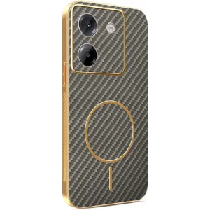 Phonesta Luxury Carbon Fiber Back Cover hoesje met MagSafe voor Xiaomi Poco M7 Pro - Bruin