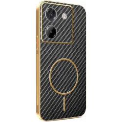 Phonesta Luxury Carbon Fiber Back Cover hoesje met MagSafe voor Xiaomi Poco M7 Pro - Zwart