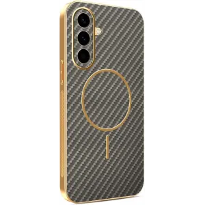 Phonesta Luxury Carbon Fiber Back Cover hoesje met MagSafe voor Samsung Galaxy A56 - Bruin