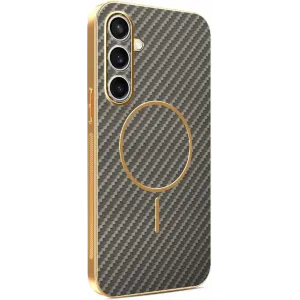 Phonesta Luxury Carbon Fiber Back Cover hoesje met MagSafe voor Samsung Galaxy S24 FE - Bruin