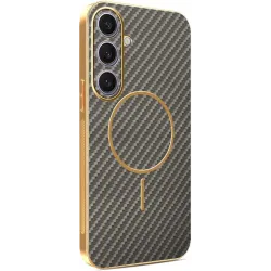 Phonesta Luxury Carbon Fiber Back Cover hoesje met MagSafe voor Samsung Galaxy S25 Plus/S24 Plus - Bruin
