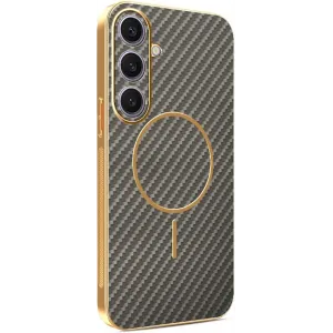 Phonesta Luxury Carbon Fiber Back Cover hoesje met MagSafe voor Samsung Galaxy S25 Plus/S24 Plus - Bruin