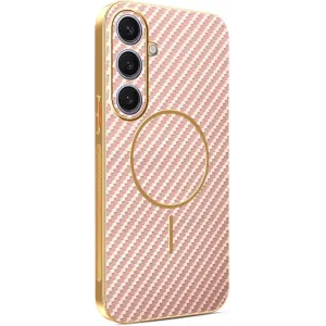 Phonesta Luxury Carbon Fiber Back Cover hoesje met MagSafe voor Samsung Galaxy S25 Plus/S24 Plus - Roze