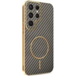 Phonesta Luxury Carbon Fiber Back Cover hoesje met MagSafe voor Samsung Galaxy S25 Ultra - Bruin