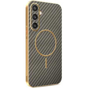 Phonesta Luxury Carbon Fiber Back Cover hoesje met MagSafe voor Samsung Galaxy S25/S24 - Bruin