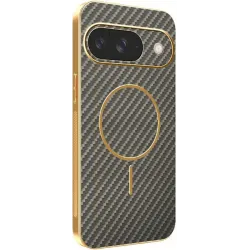 Phonesta Luxury Carbon Fiber Back Cover hoesje met MagSafe voor Google Pixel 9 - Bruin