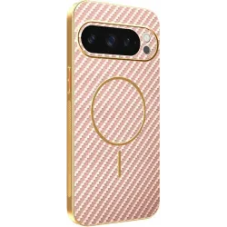 Phonesta Luxury Carbon Fiber Back Cover hoesje met MagSafe voor Google Pixel 9 Pro - Roze