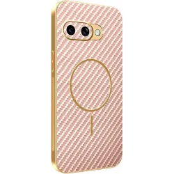 Phonesta Luxury Carbon Fiber Back Cover hoesje met MagSafe voor Google Pixel 9a - Roze