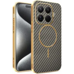 Phonesta Luxury Carbon Fiber Back Cover hoesje met MagSafe voor Xiaomi 15T Pro - Bruin