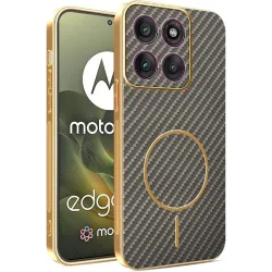 Phonesta Luxury Carbon Fiber Back Cover hoesje met MagSafe voor Motorola Edge 70 - Bruin