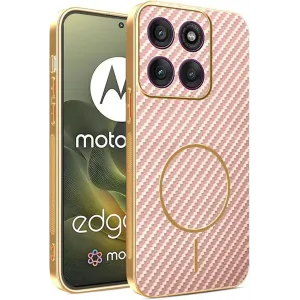 Phonesta Luxury Carbon Fiber Back Cover hoesje met MagSafe voor Motorola Edge 70 - Roze