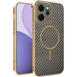 Phonesta Luxury Carbon Fiber Back Cover hoesje met MagSafe voor Oppo Reno14 F/FS - Bruin