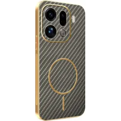 Phonesta Luxury Carbon Fiber Back Cover hoesje met MagSafe voor Oppo Find X9 Pro - Bruin