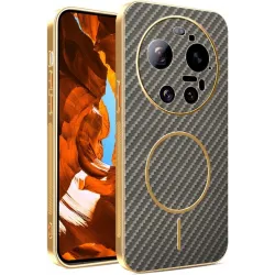 Phonesta Luxury Carbon Fiber Back Cover hoesje met MagSafe voor Xiaomi 17 Ultra - Bruin