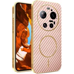 Phonesta Luxury Carbon Fiber Back Cover hoesje met MagSafe voor Xiaomi 17 Ultra - Roze