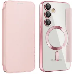 Phonesta Luxury Crystal Book Wallet Case hoesje met MagSafe voor Samsung Galaxy S24 FE - Roze