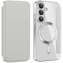 Phonesta Luxury Crystal Book Wallet Case hoesje met MagSafe voor Samsung Galaxy S25/S24 - Zilver
