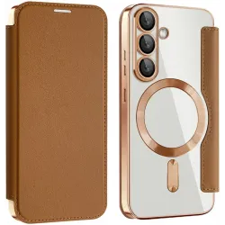 Phonesta Luxury Crystal Book Wallet Case hoesje met MagSafe voor Samsung Galaxy S25 Plus/S24 Plus - Bruin