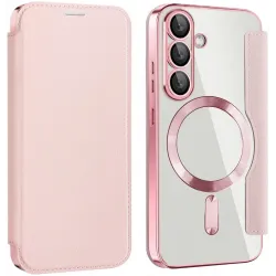Phonesta Luxury Crystal Book Wallet Case hoesje met MagSafe voor Samsung Galaxy S25 Plus/S24 Plus - Roze