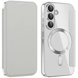 Phonesta Luxury Crystal Book Wallet Case hoesje met MagSafe voor Samsung Galaxy A36/A56 - Zilver