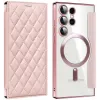 Phonesta Luxury Crystal Puffed Book Wallet Case hoesje met MagSafe voor Samsung Galaxy S24 Ultra - Roze