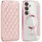 Phonesta Luxury Crystal Puffed Book Wallet Case hoesje met MagSafe voor Samsung Galaxy S24 FE - Roze