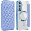 Phonesta Luxury Crystal Puffed Book Wallet Case hoesje met MagSafe voor Samsung Galaxy S25/S24 - Lichtblauw