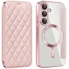 Phonesta Luxury Crystal Puffed Book Wallet Case hoesje met MagSafe voor Samsung Galaxy S25/S24 - Roze
