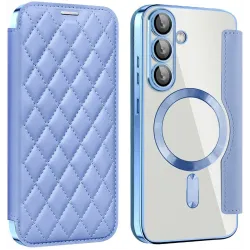 Phonesta Luxury Crystal Puffed Book Wallet Case hoesje met MagSafe voor Samsung Galaxy S25 Plus/S24 Plus - Lichtblauw