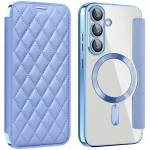 Phonesta Luxury Crystal Puffed Book Wallet Case hoesje met MagSafe voor Samsung Galaxy S25 Plus/S24 Plus - Lichtblauw