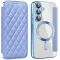 Phonesta Luxury Crystal Puffed Book Wallet Case hoesje met MagSafe voor Samsung Galaxy S25 Plus/S24 Plus - Lichtblauw