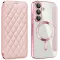 Phonesta Luxury Crystal Puffed Book Wallet Case hoesje met MagSafe voor Samsung Galaxy S25 Plus/S24 Plus - Roze