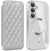 Phonesta Luxury Crystal Puffed Book Wallet Case hoesje met MagSafe voor Samsung Galaxy S25 Plus/S24 Plus - Zilver