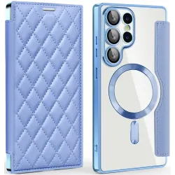 Phonesta Luxury Crystal Puffed Book Wallet Case hoesje met MagSafe voor Samsung Galaxy S25 Ultra - Lichtblauw
