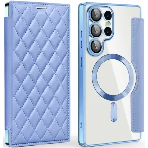 Phonesta Luxury Crystal Puffed Book Wallet Case hoesje met MagSafe voor Samsung Galaxy S25 Ultra - Lichtblauw