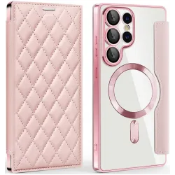Phonesta Luxury Crystal Puffed Book Wallet Case hoesje met MagSafe voor Samsung Galaxy S25 Ultra - Roze