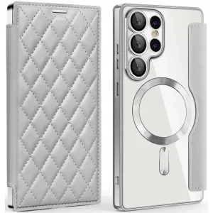 Phonesta Luxury Crystal Puffed Book Wallet Case hoesje met MagSafe voor Samsung Galaxy S25 Ultra - Zilver